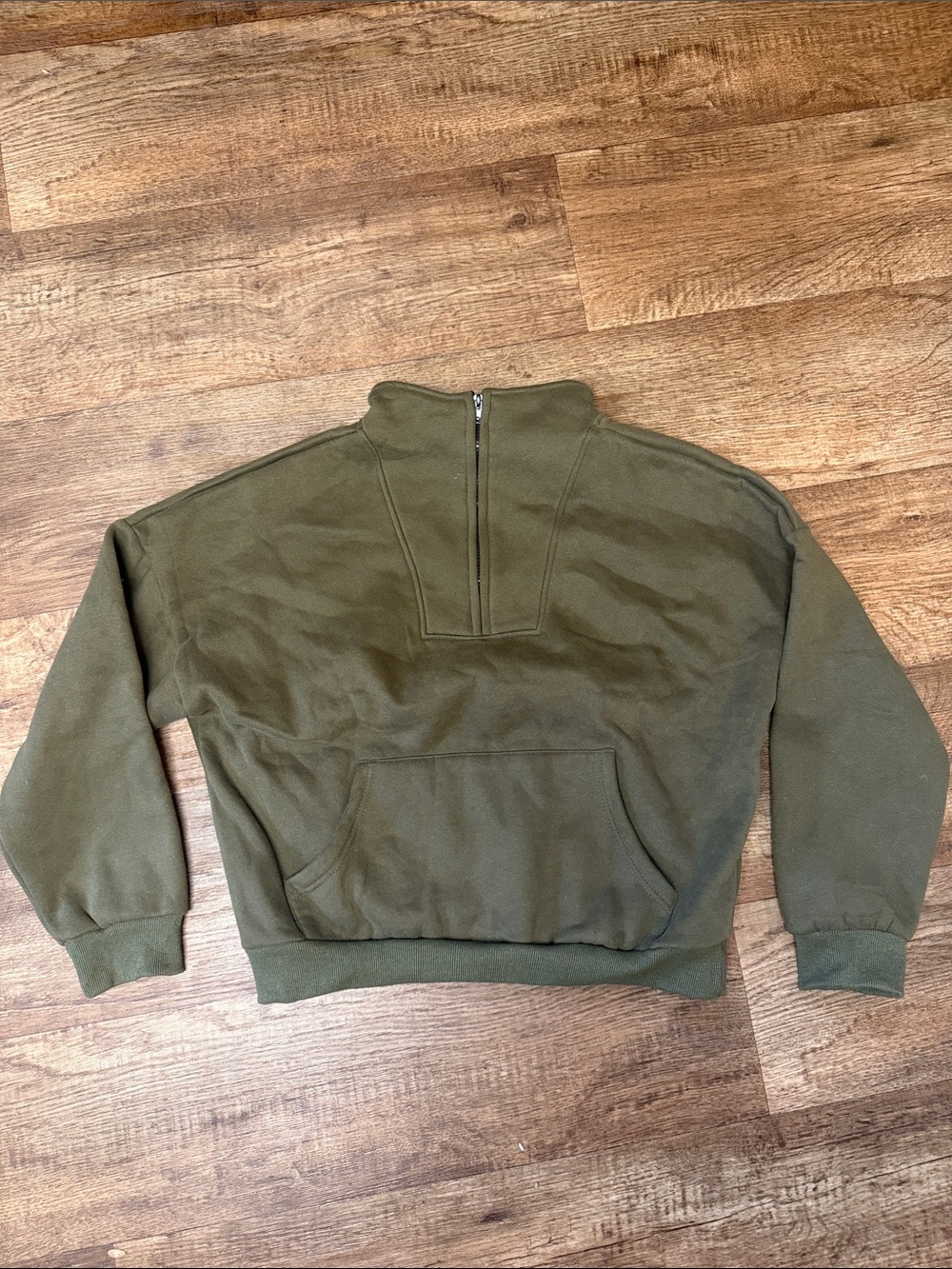 Quarter-Zip Olive Pullover Hoodie Sweatshirt for Women